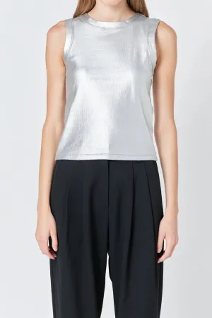Ribbed Metallic Silver Top