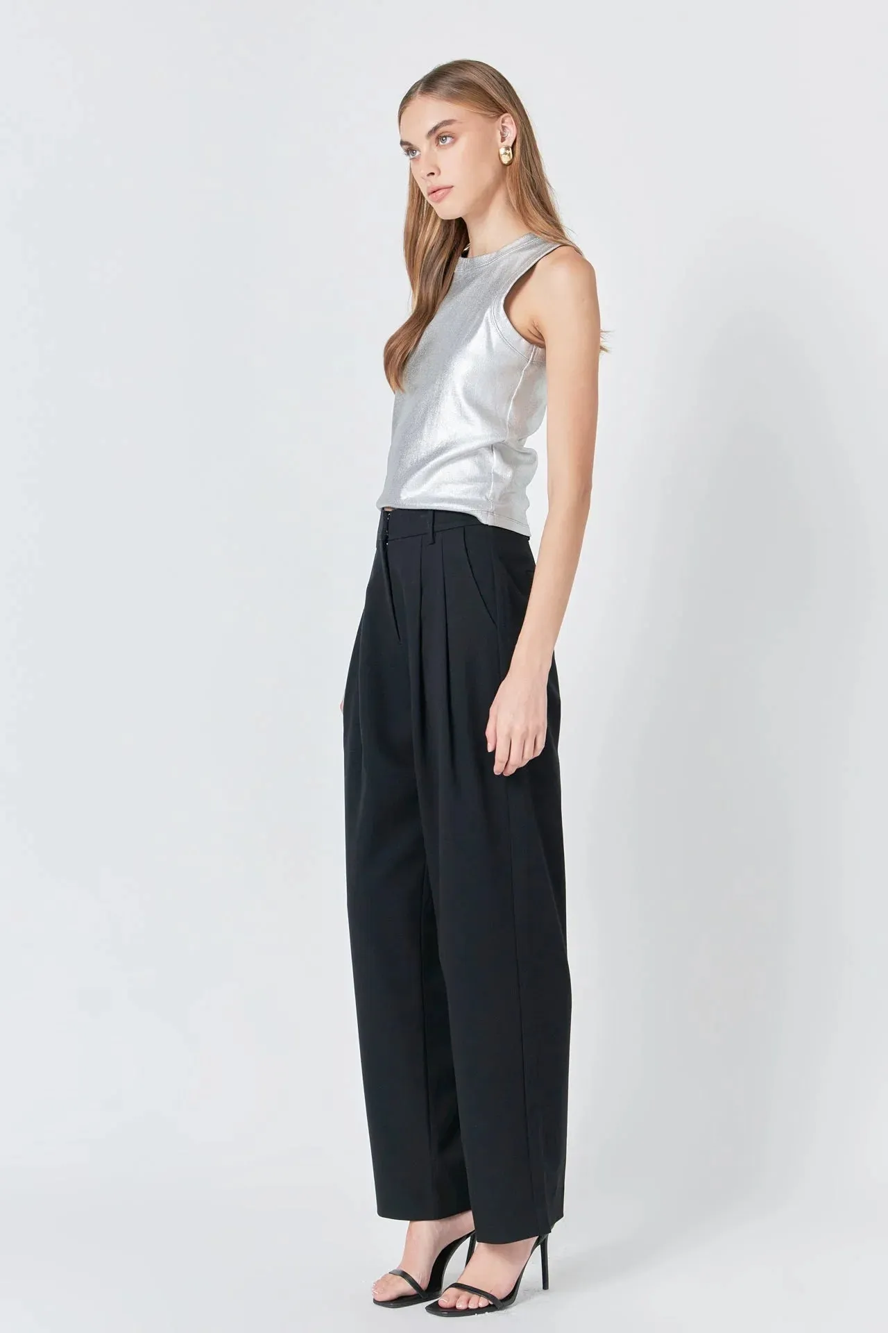 Ribbed Metallic Silver Top