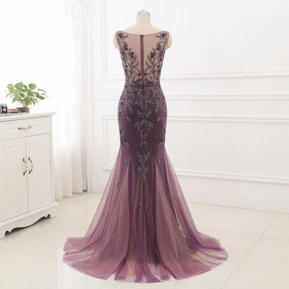 See Through Plum Mermaid Formal Evening Dress,21021005