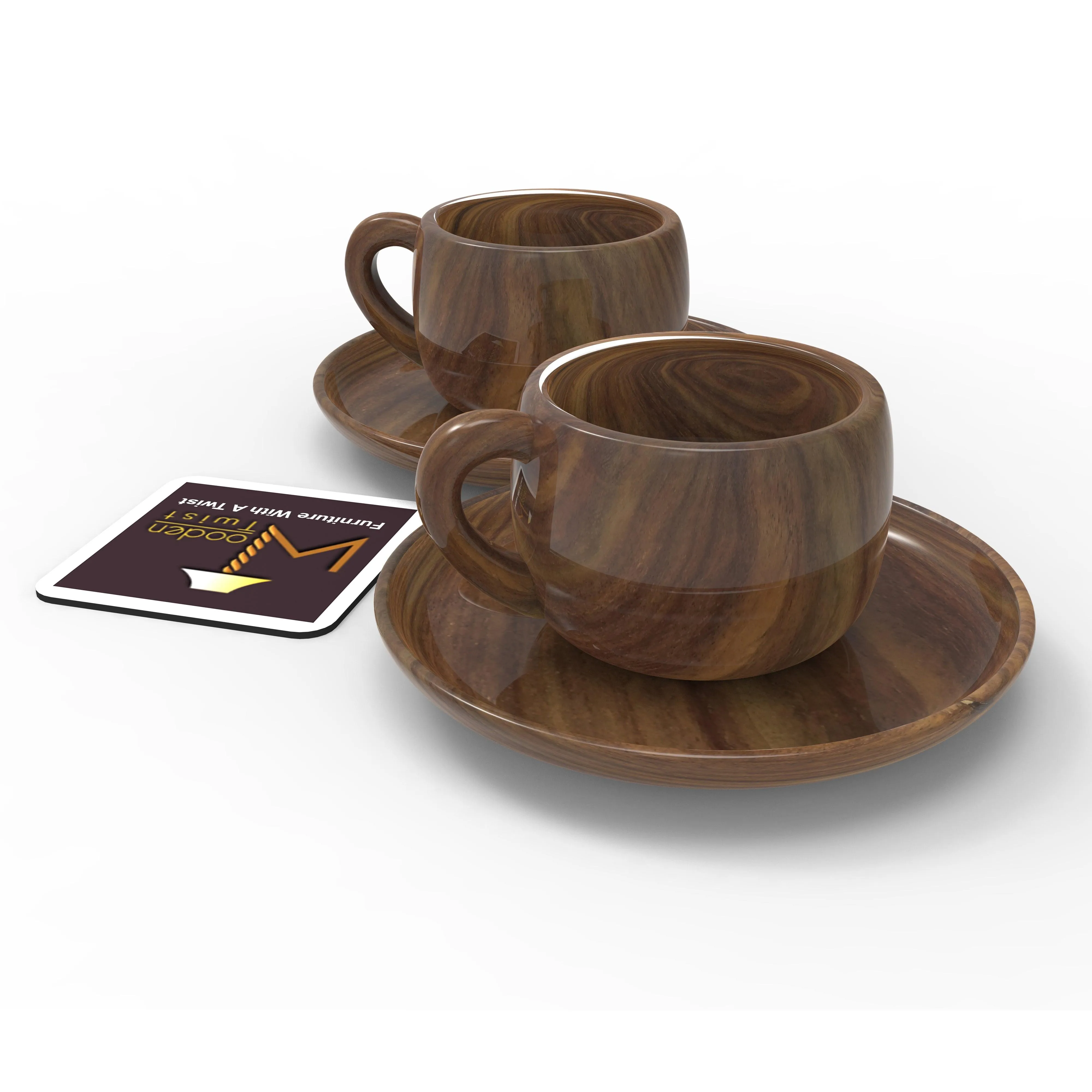 Sheesham Wood Exquisite Cup & Saucer (Set of 2)