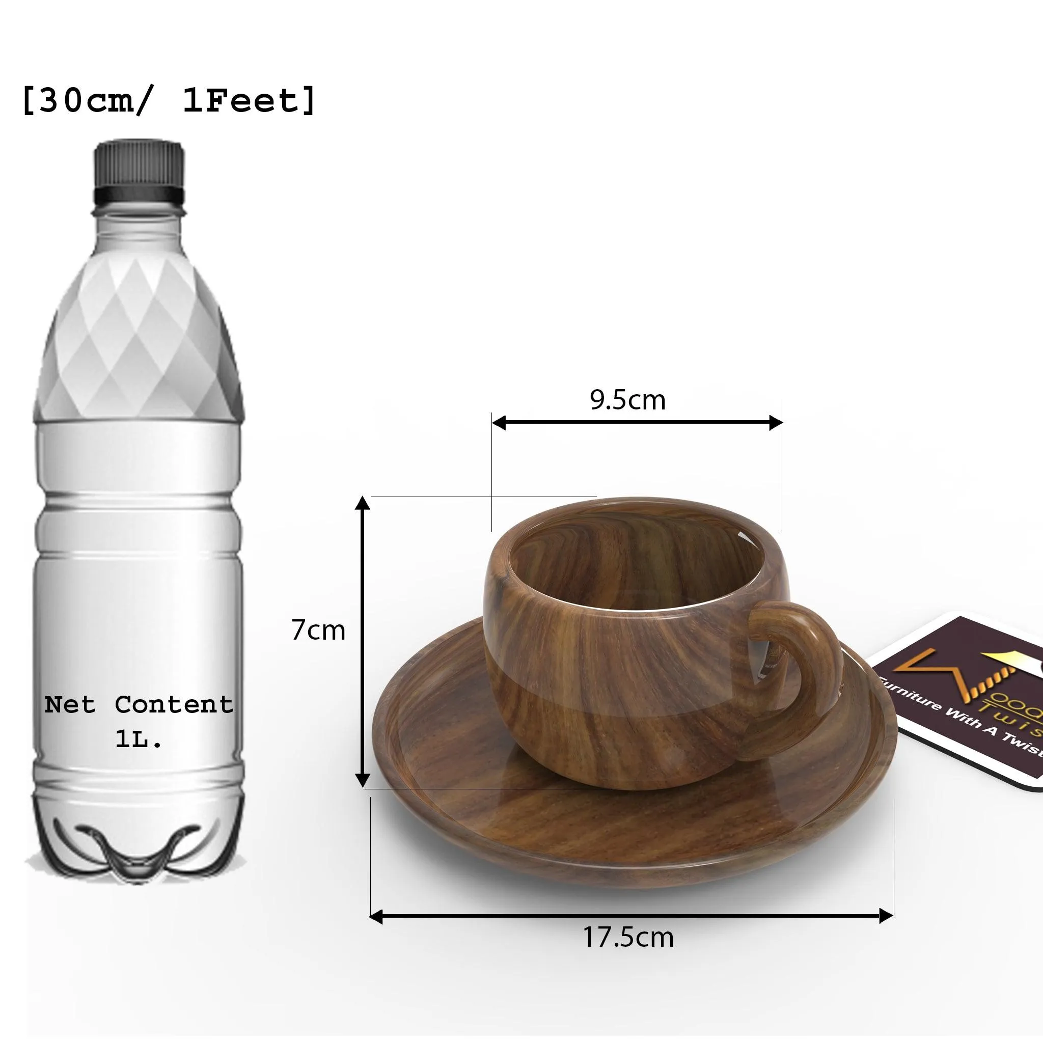 Sheesham Wood Exquisite Cup & Saucer (Set of 2)