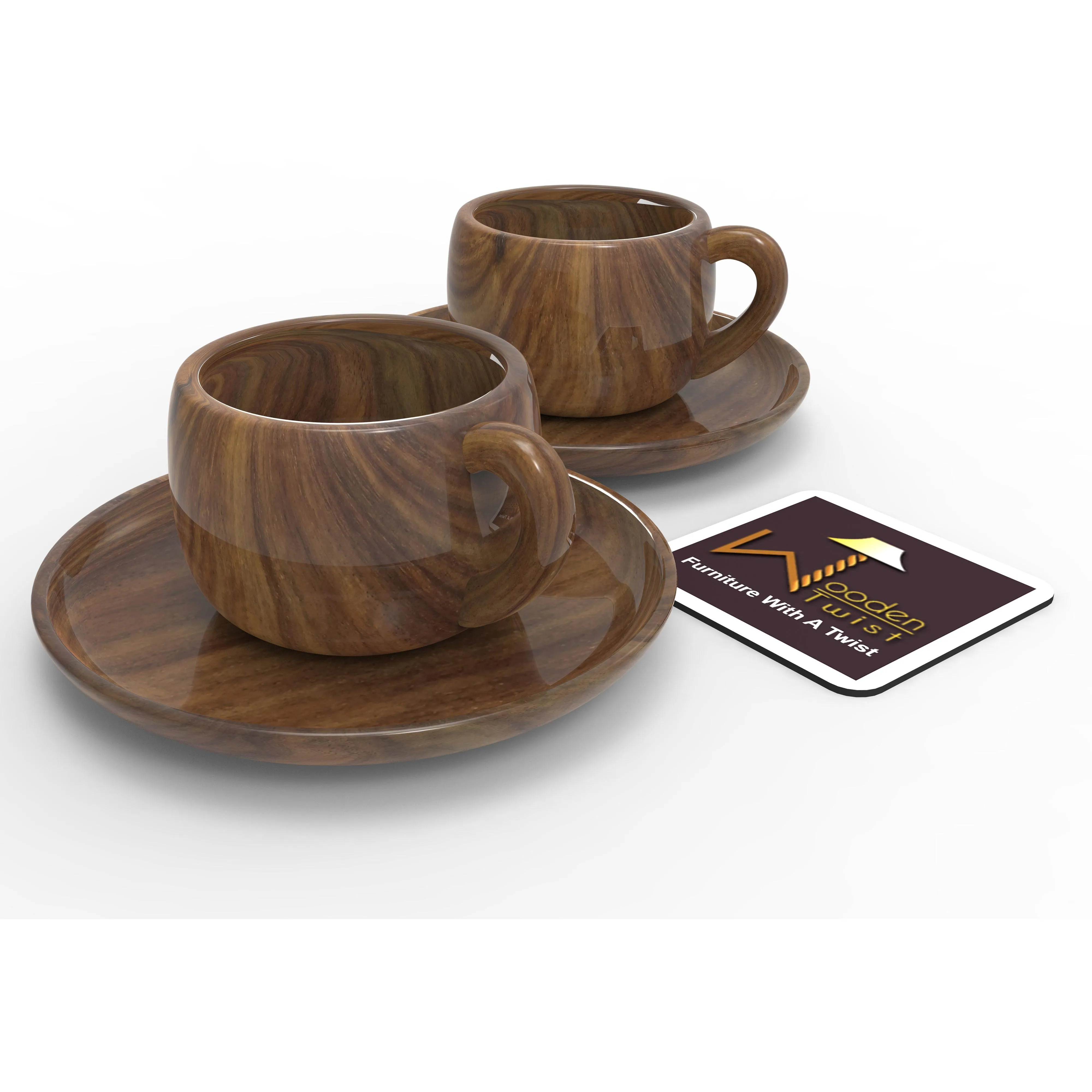 Sheesham Wood Exquisite Cup & Saucer (Set of 2)