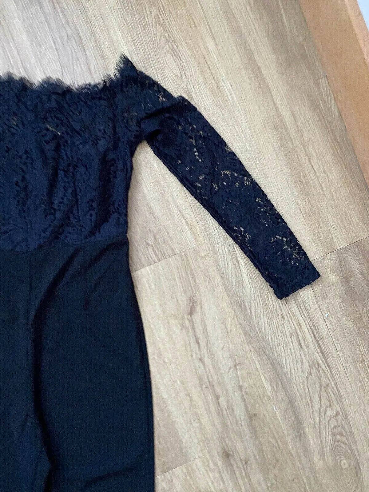 SHEIN Off Shoulder Lace Bodice Black Jumpsuit Size S 8 UK Black or Burgundy