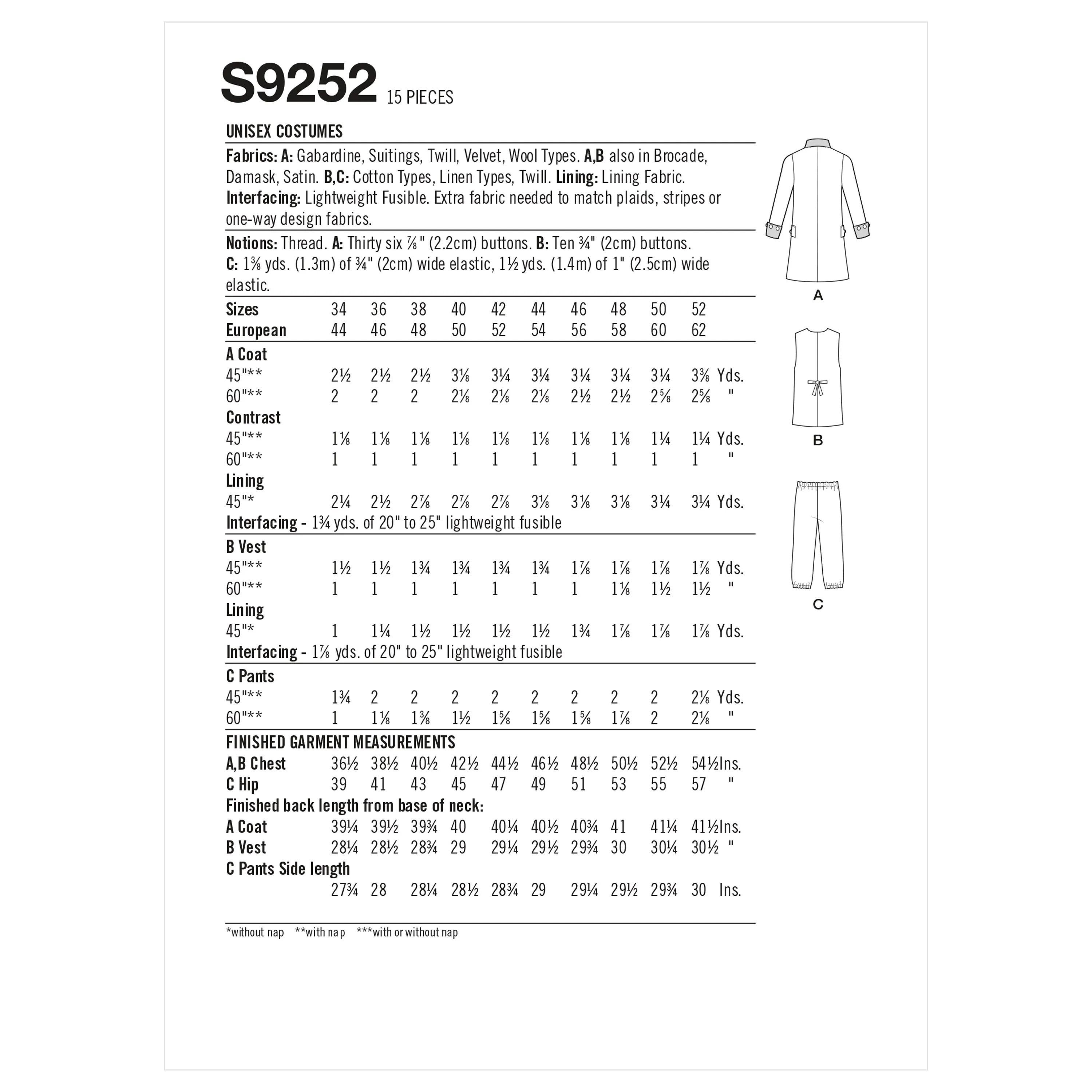 Simplicity Pattern 9252 Unisex Costumes