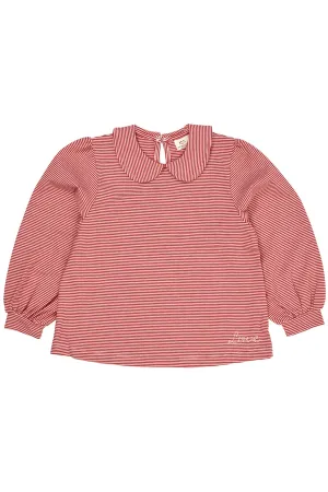 STRIPED BLOUSE W. COLLAR LS - RED/CREAM STRIPE