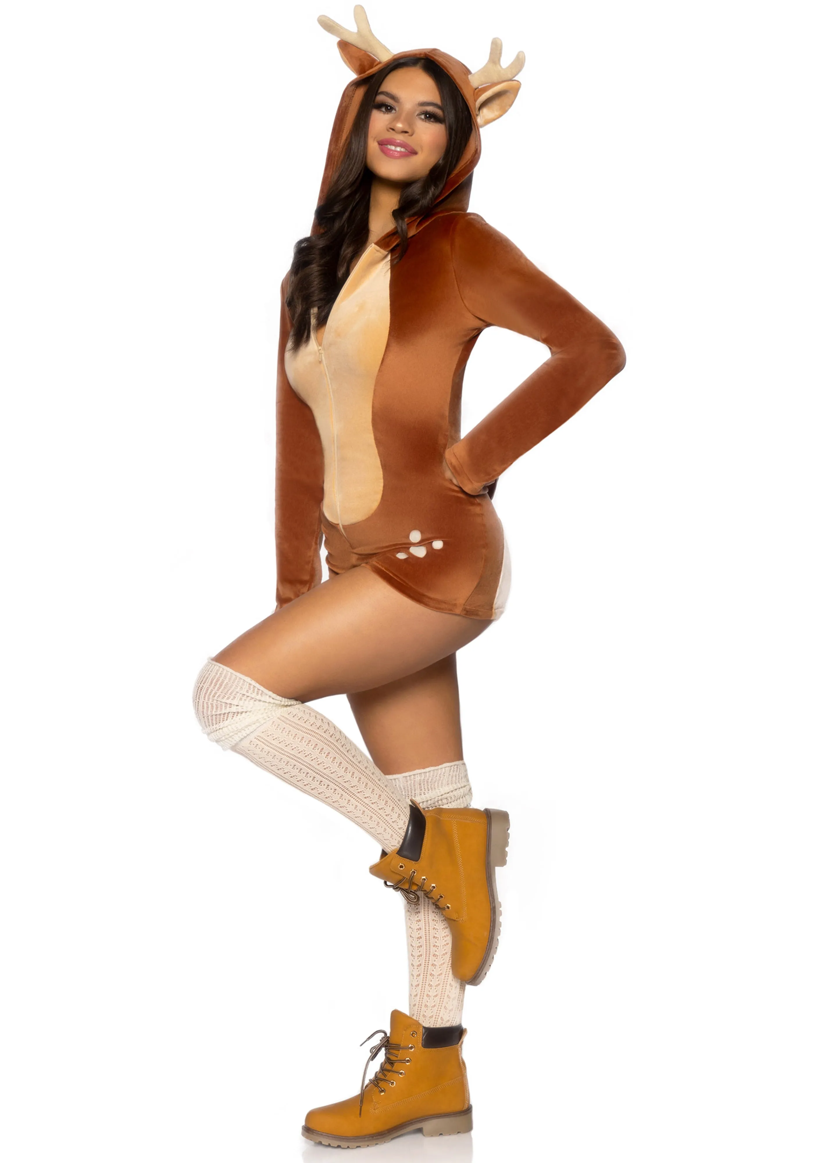 Velvet Fawn Romper Halloween Costume- Brown