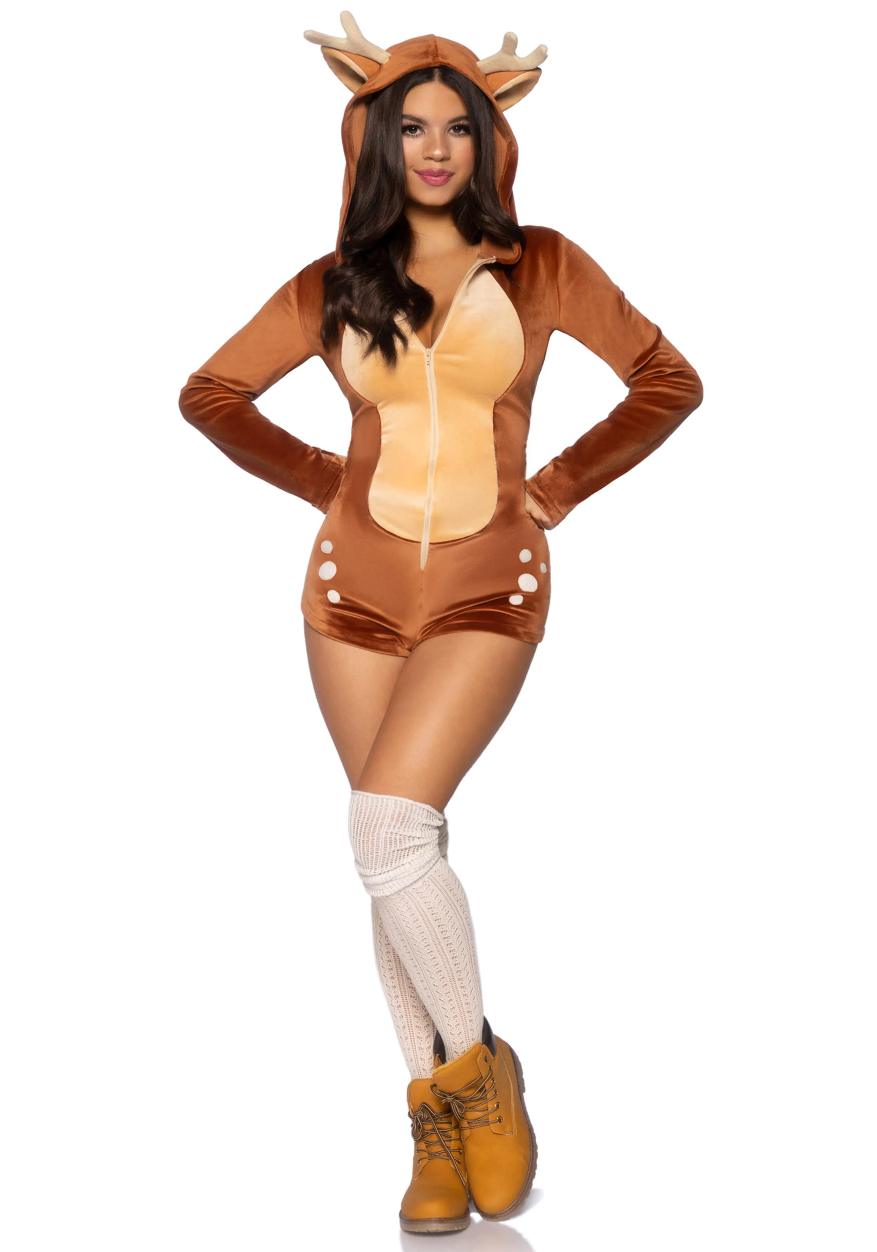 Velvet Fawn Romper Halloween Costume- Brown