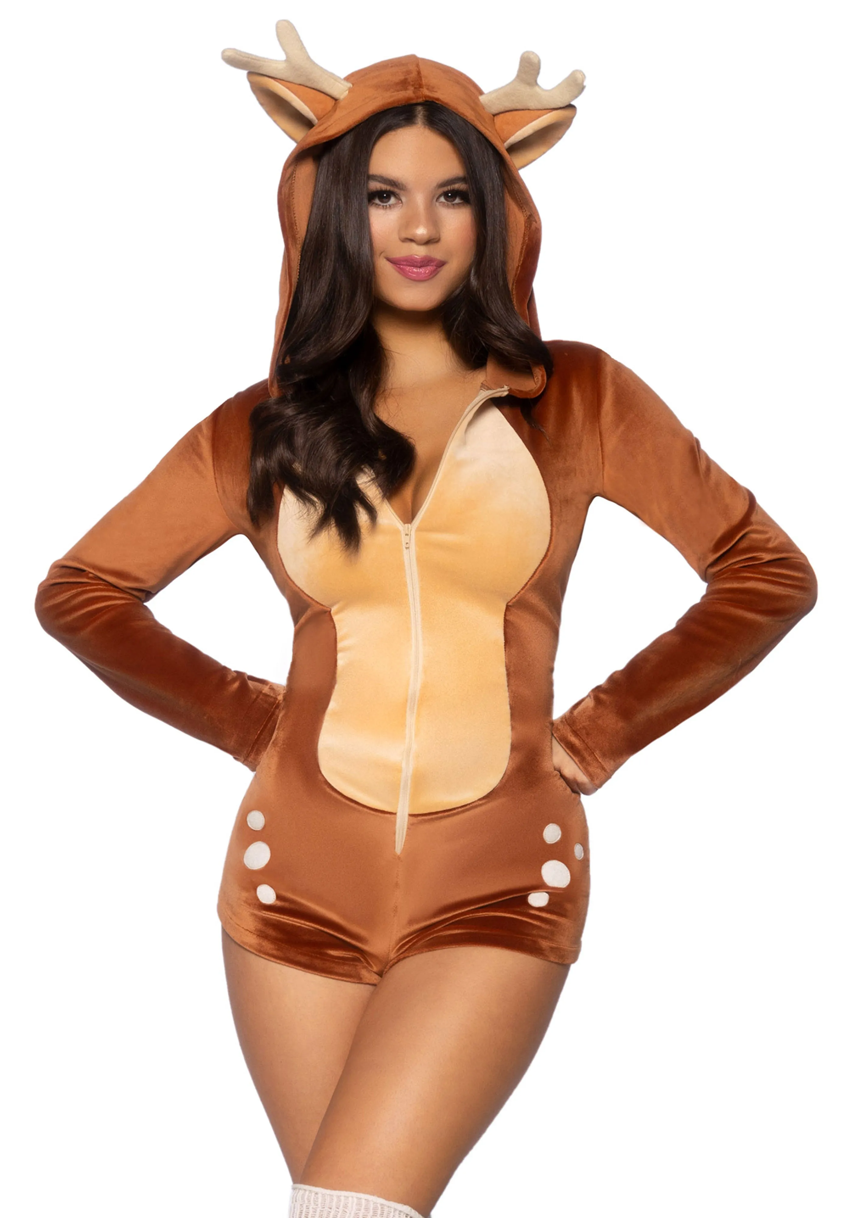 Velvet Fawn Romper Halloween Costume- Brown