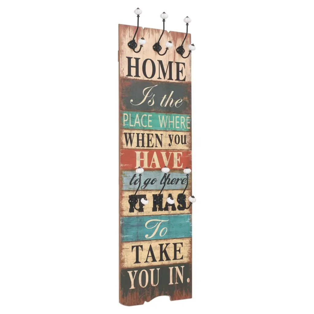 vidaXL Wall-mounted Coat Rack with 6 Hooks 120x40 cm HOME IS