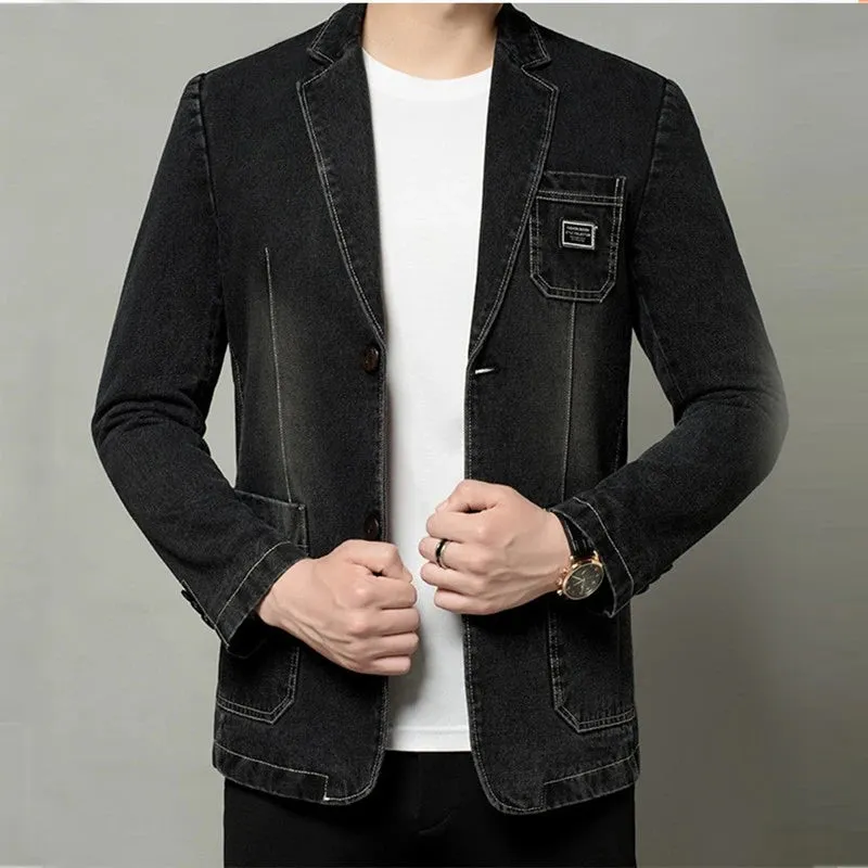 Wiaofellas  -  New Mens Denim Blazer Coat Fashion Casual Denim Jacket Men Cotton Vintage Black Blue Denim Jacket Coat Men Jeans Blazers